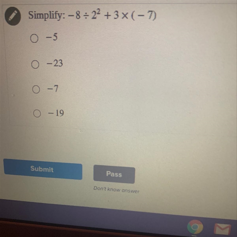 Simplify: -8 +2 +3 (-7)-example-1