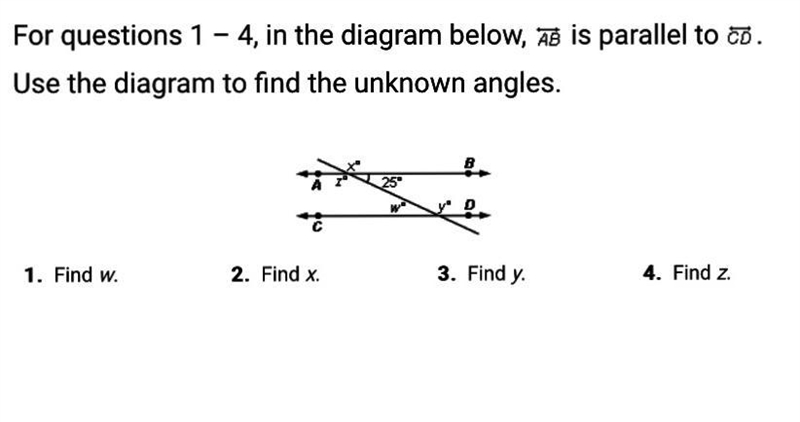 For the questions 1 - 4, in the digram below, ab is parallel to cd. Use the digram-example-1