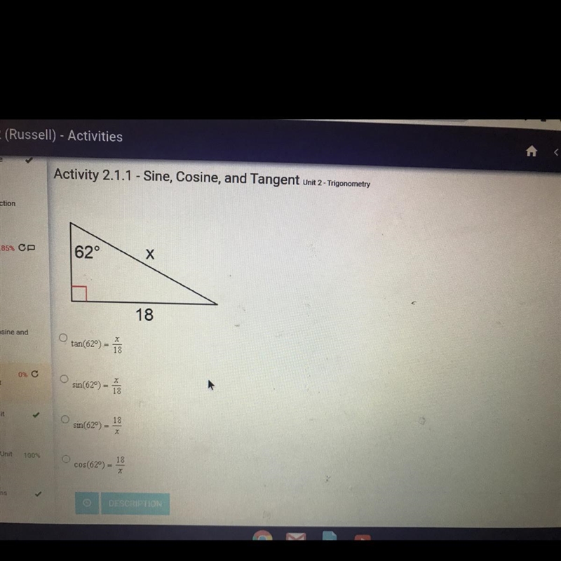 Help ASAP!!!! Identify the correct trigonometry formula to use to solve for x.-example-1