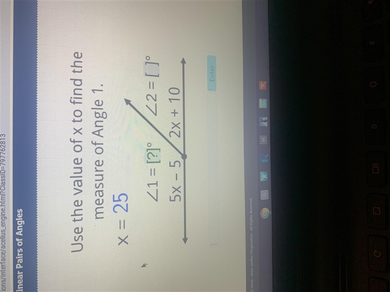 Use the value of x to find the measure of angle 1 x=25-example-1