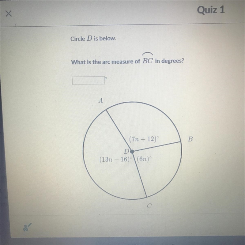 Circle D is below what is the arc measure of BC in degrees-example-1