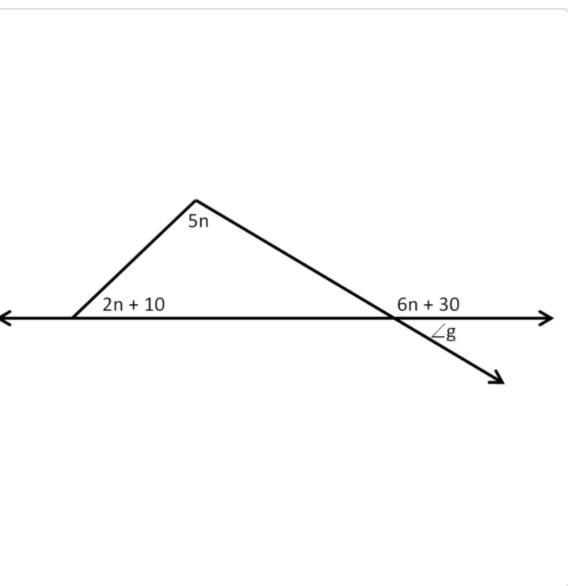 Can you please help me determine the measure of angle g Asap then picture is below-example-1