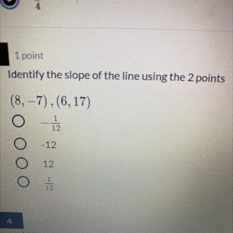 Identify the slope of the line using the 2 points (8,-7), (6,17) 12 -12 12 12-example-1