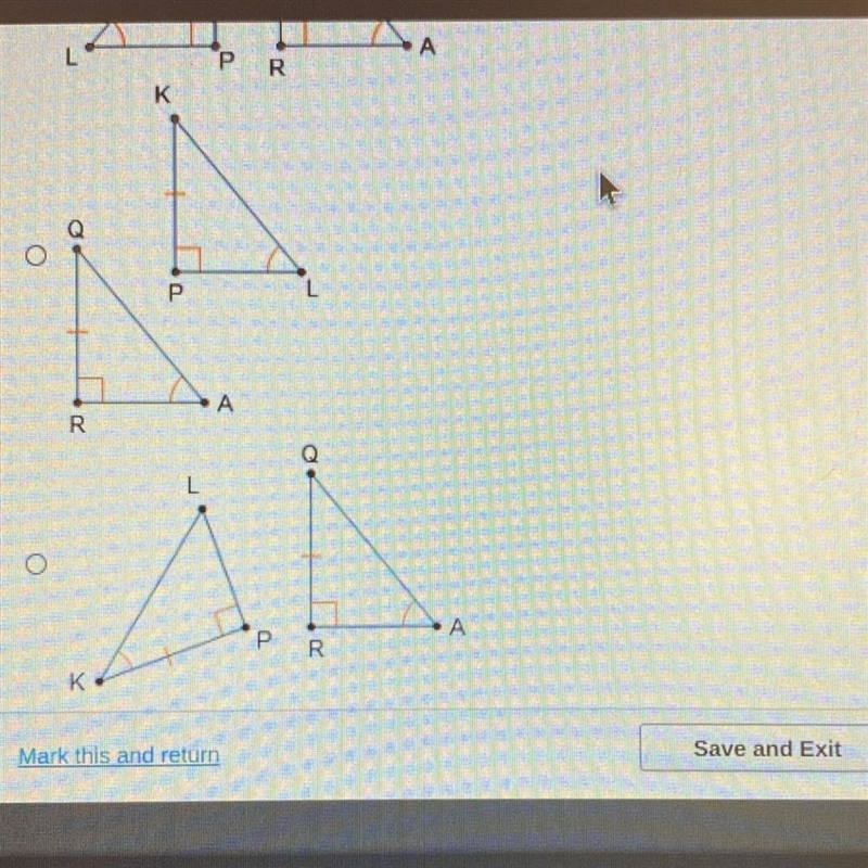 Which of these triangle pairs can be mapped to each other using a reflection and a-example-1