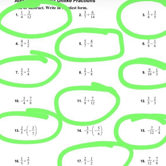 I need these answers please , only the ones circled. This is adding and subtracting-example-1