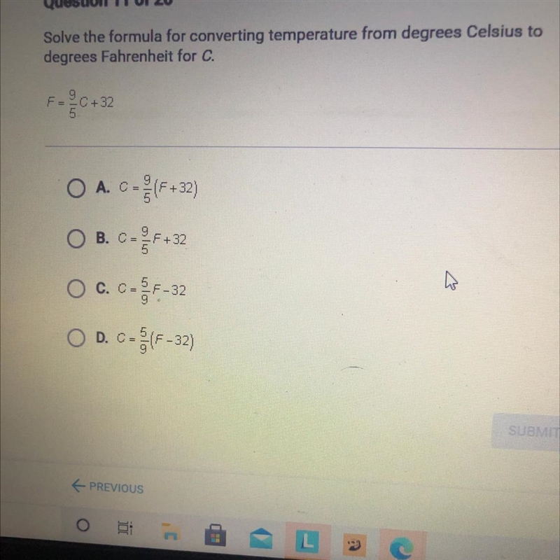 Solve the formula for converting temperature from degrees Celsius to degrees Fahrenheit-example-1