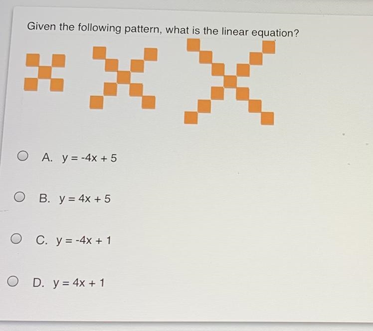 Given the following pattern, what is the linear equation? си Nguyen, Christy 11 Pause-example-1