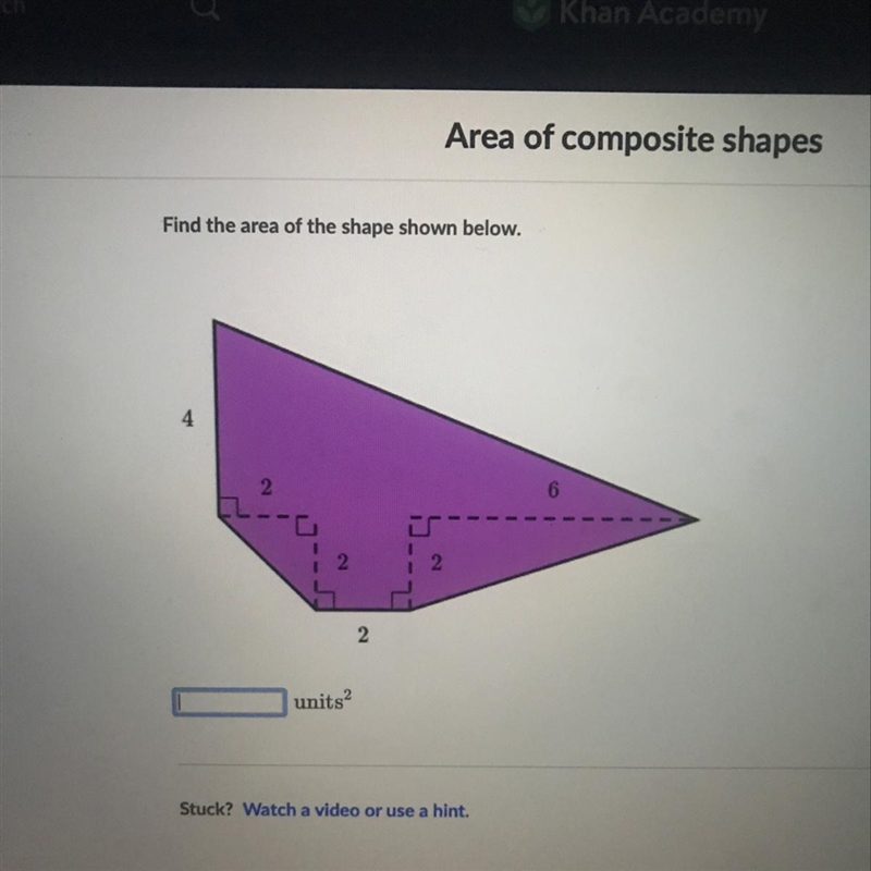 Find the area of the shape shown below-example-1