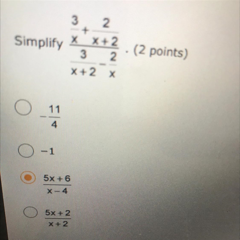 Simply 3/x+2/x+2over 3/x+2-2/x-example-1