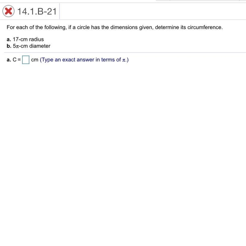 What’s the circumference of a & b in terms of pi?-example-1