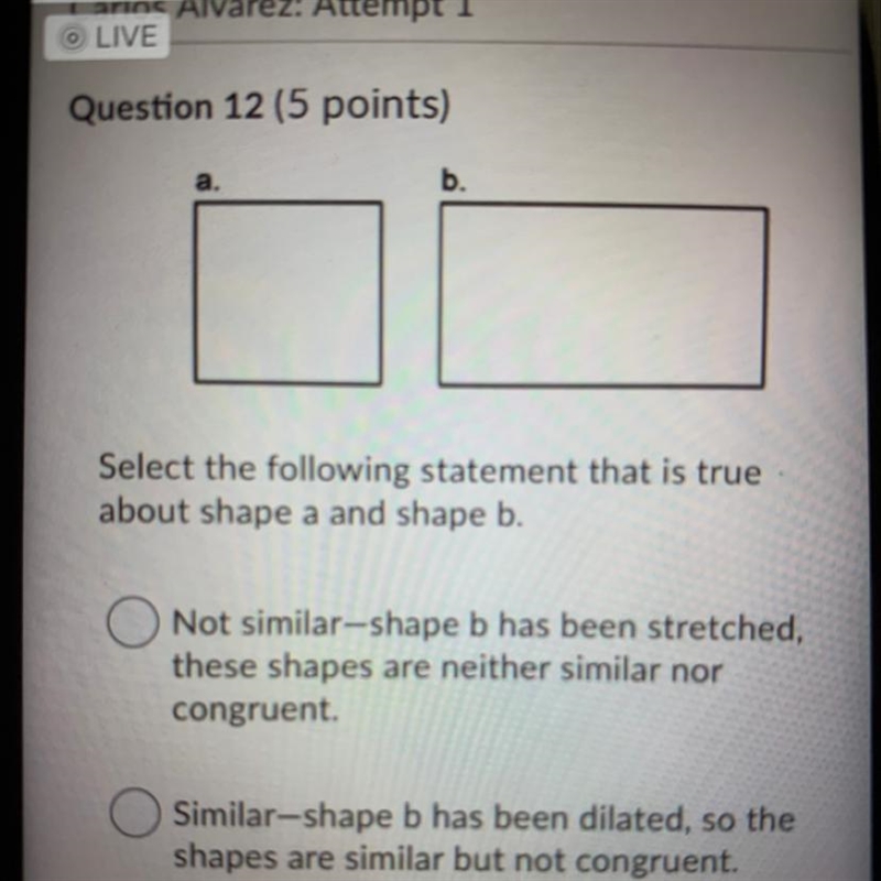 A. b. Select the following statement that is true about shape a and shape b.-example-1