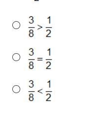 Compare the ratios 3:8 and 1/2. 1. Write ratios as fractions. 3/8 and 1/2 2. Find-example-1