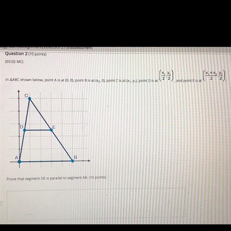 In triangle ABC shown below, point A is at (0,0) point B is at (x subscript2, 0) point-example-1