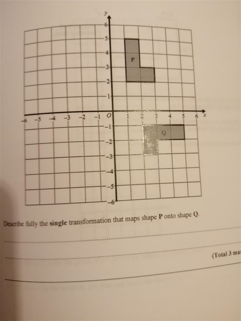 Describe fully the single transformation that maps shape p onto shape q-example-1