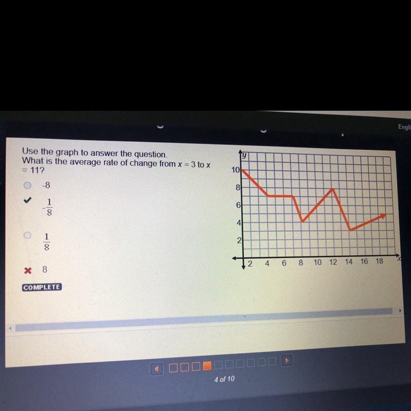 Use the graph to answer the question. What is the average rate of change from x = 3 to-example-1