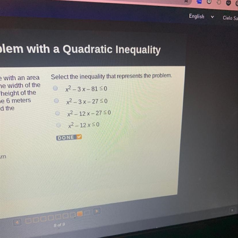 Select the inequality that represents the problem. x2 – 3x-8150 x² – 3x - 2750 x2 – 12 x-example-1