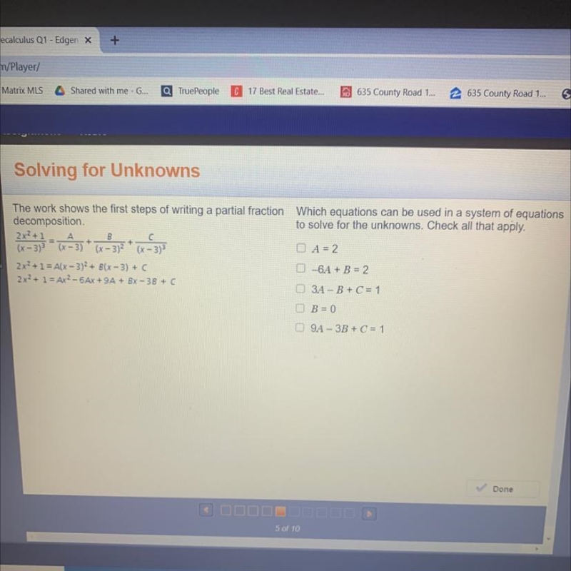 Which equation can be used in system of equations to solve for the unknown? CHECK-example-1