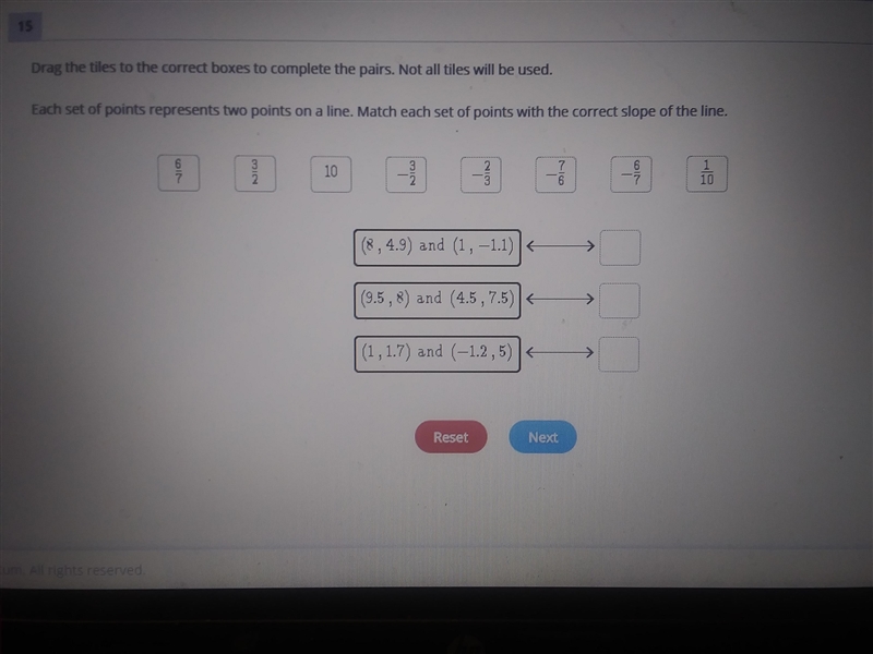 Help please i need to match each set of points with the slope on the line-example-1