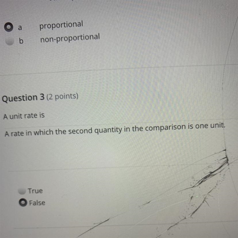 Question 3 (2 points) A unit rate is A rate in which the second quantity in the comparison-example-1