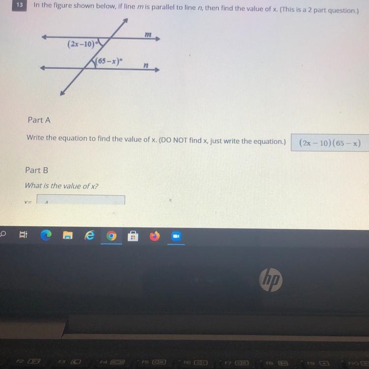 13 In the figure shown below, if line mis parallel to line n, then find the value-example-1