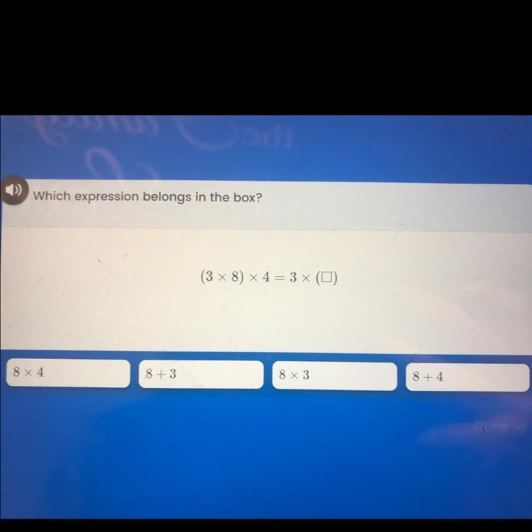 Expression belongs in the box? (3 x 8) * 4 = 3 x (D)-example-1