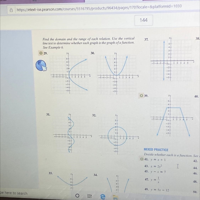 Find the domain and the range of each relation. Use the vertical Line test to determine-example-1