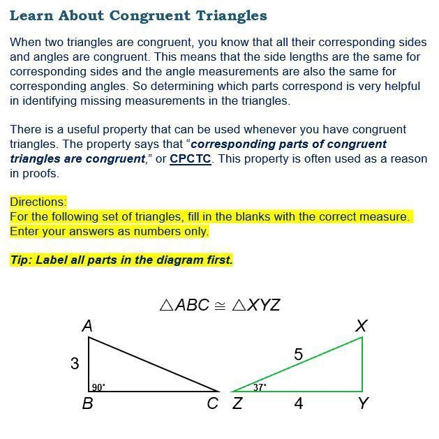 For the following set of triangles, fill in the blanks with the correct measure. Enter-example-1