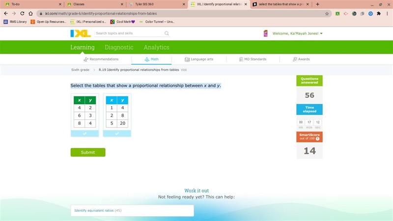 Select the tables that show a proportional relationship between x and y.-example-1