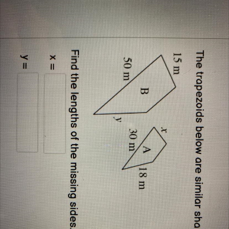 The trapezoids are similar shapes. Find the lengths-example-1