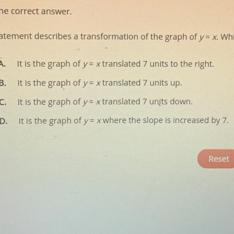 [PLEASE HELP] Each of these statements describe a transformation of a graph of y = x-example-1