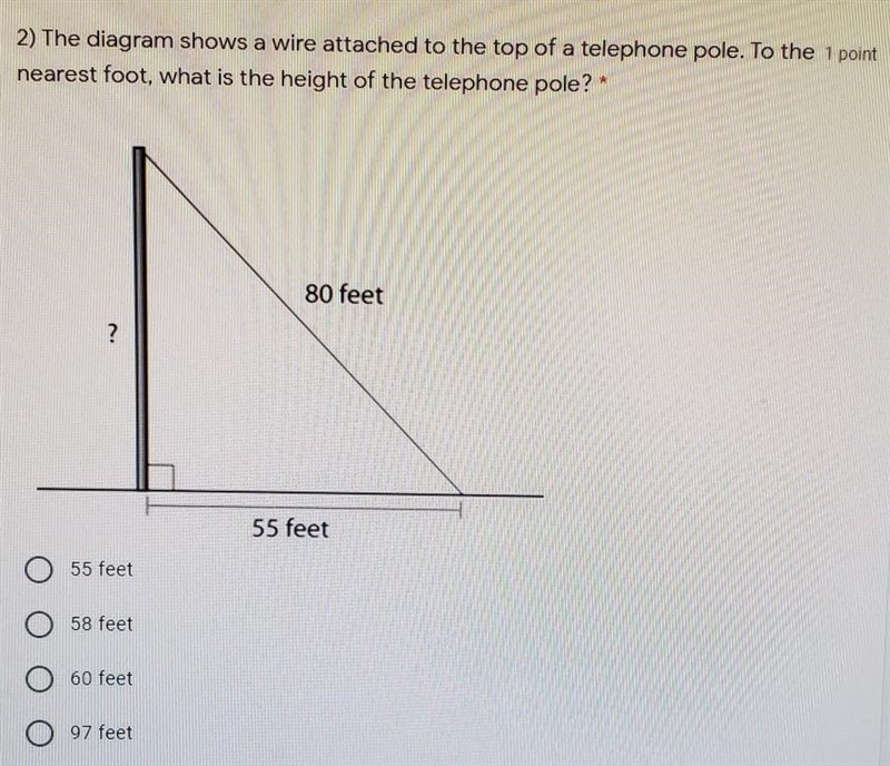 the diagram shows a wire attached to the top of a telephone pole. To the nearest foot-example-1