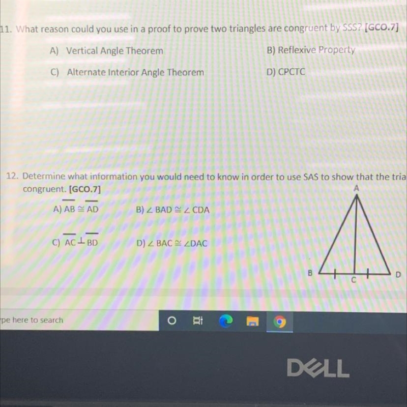 What reason could you use in a proof to prove two triangles are congruent by SSS?-example-1