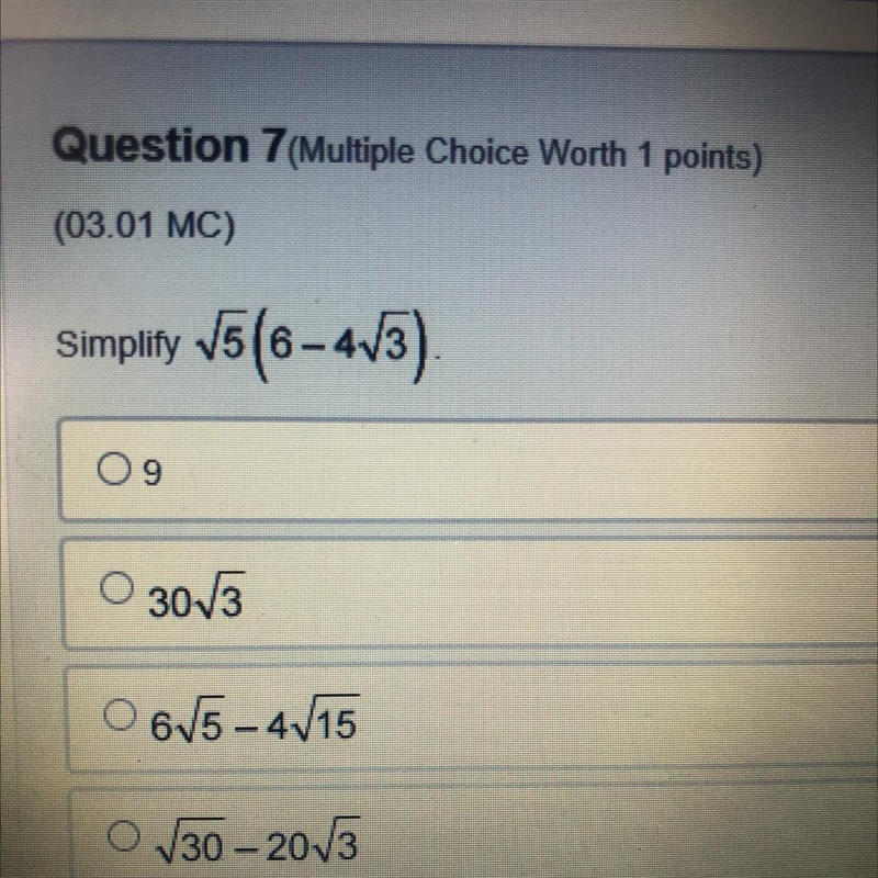 Question 7(Multiple Choice Worth 1 points) (03.01 MC) simplify 5(6-413)-example-1