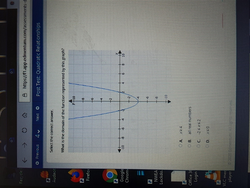 What is the domain of the function represented by this graph-example-1