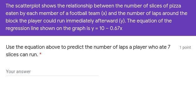 The scatterplot shows the relationship between the number of slices of pizza eaten-example-1