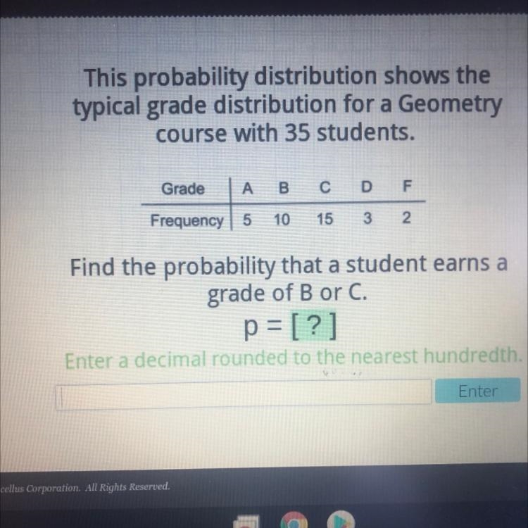 This probability distribution shows a typical grade distribution for a geometry course-example-1