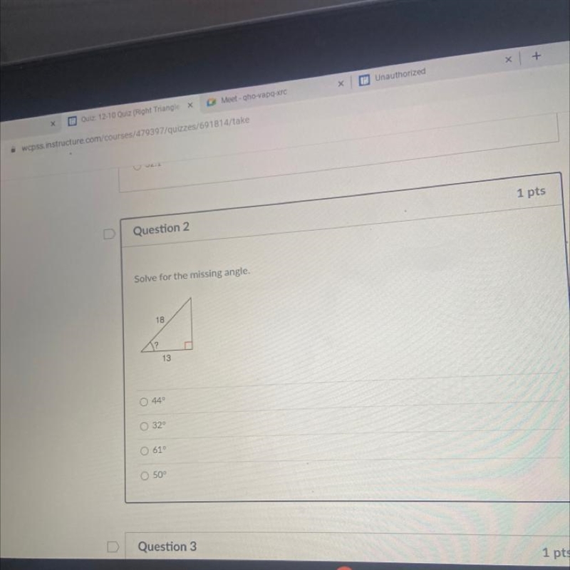 Question 2 Solve for the missing angle.-example-1