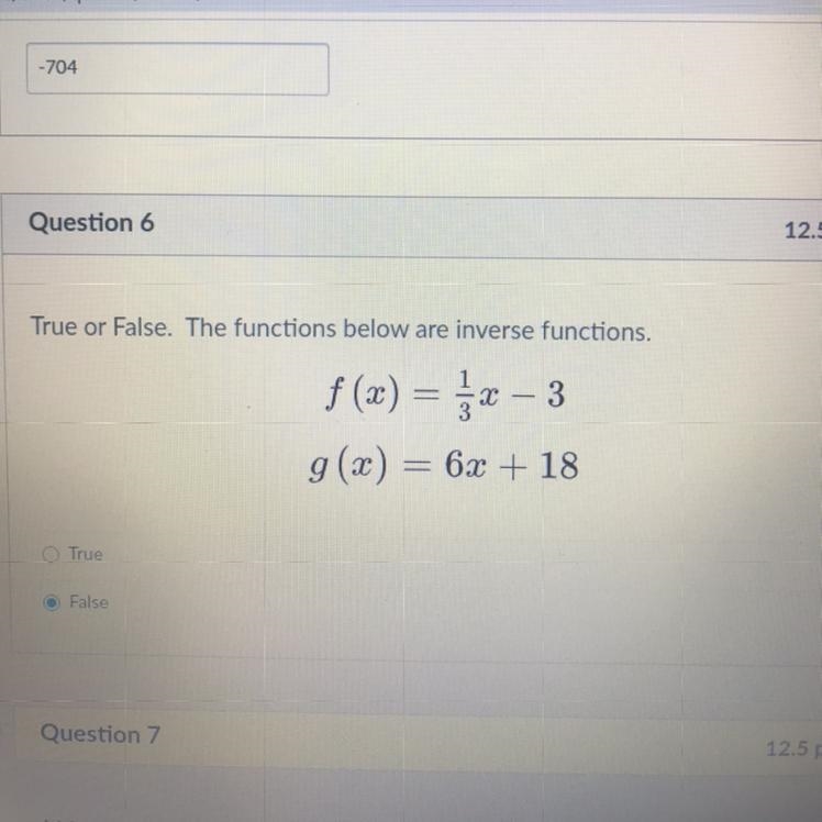 Is it true or false that the functions below are inverse functions and why. I picked-example-1