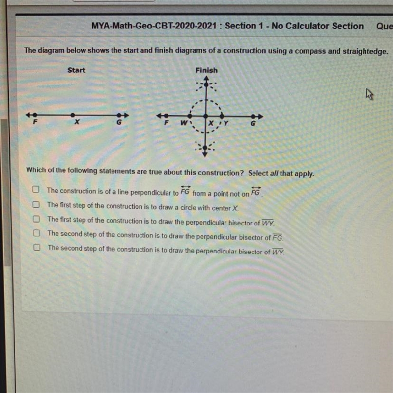 The diagram below shows the start and finish diagrams of a construction using a compass-example-1