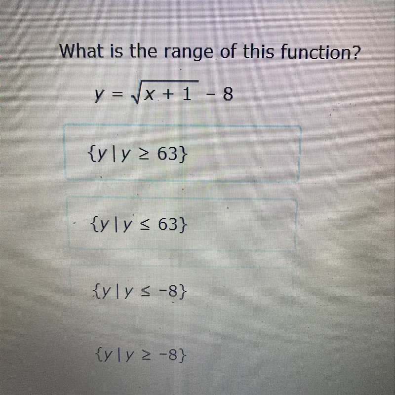 What is the range of this function? y =x + 1 - 8-example-1