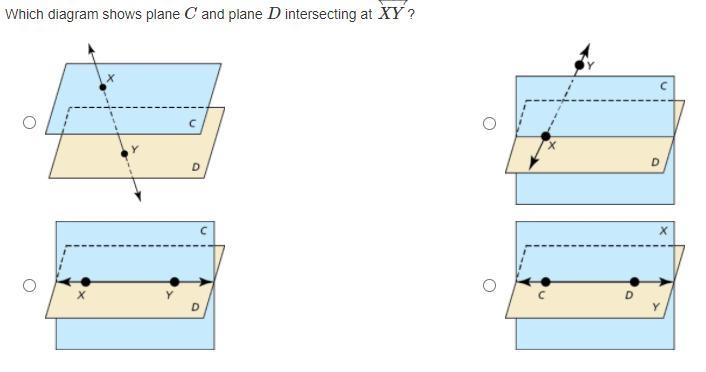 Which diagram shows plane C and plane D intersecting at ←XY→?-example-1