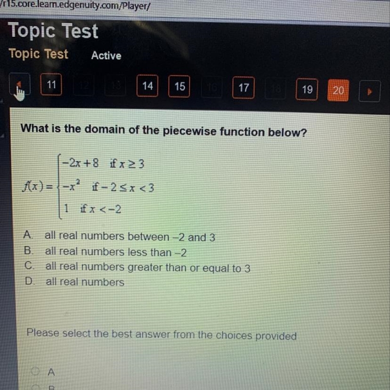 What is the domain of the piecewise function below? -2x+8 if x>3 f(x)= -x^2 if-example-1