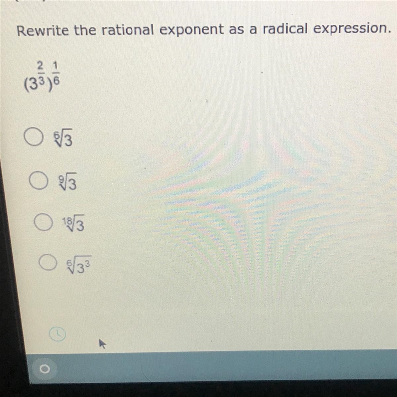 Rewrite the rational exponent as a radical expression. (2 points)-example-1