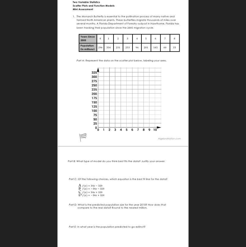 Two Variable Statistics Scatter Plots and Function Models AND PLEASE ANSWER ALL OF-example-1