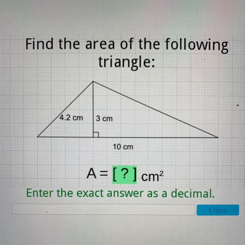 Find the area of the following triangle:-example-1