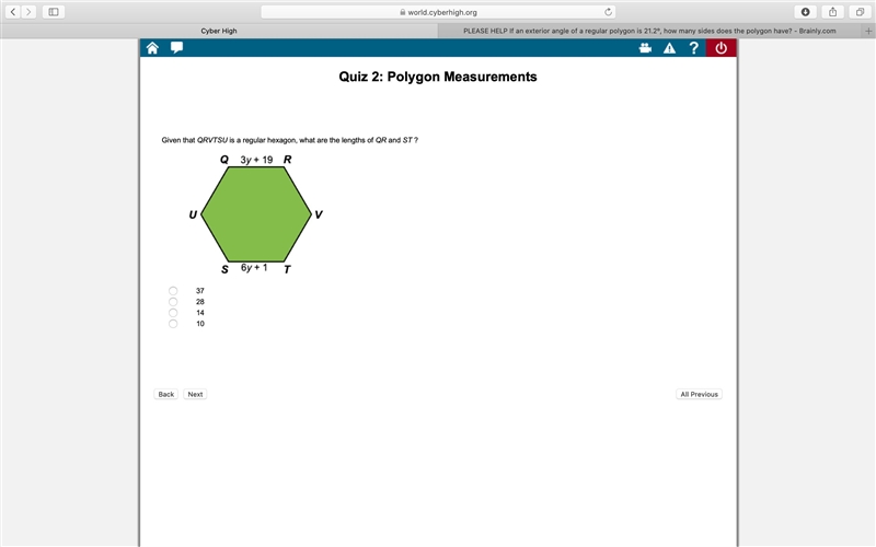 Given that QRVTSU is a regular hexagon, what are the lengths of QR and ST ?-example-1