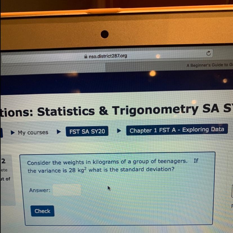 If the variance is 28 kg2 what is the standard deviation?-example-1