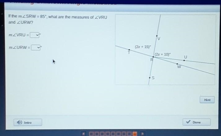 If the mZSRW=85 degrees what are the measures of ZVRU and ZURW?​-example-1