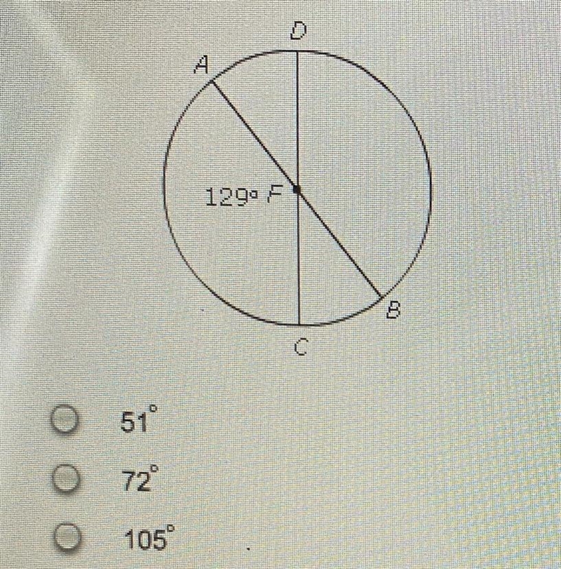 Identify the measure of arc BD. A. 51 B. 72 C. 105 D. 129-example-1