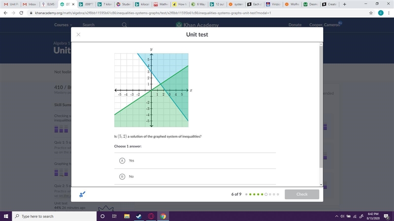 Is (5,2) a solution of the graphed system of inequalities-example-1